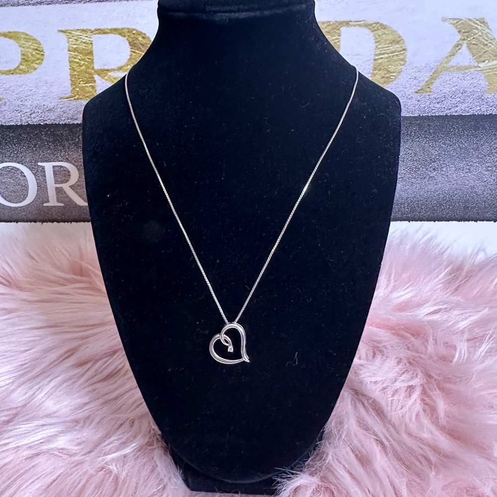 Diamond Open Heart Pendant in Sterling Silver necklace